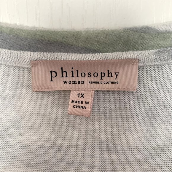 Philosophy Camo Soft Sweater High Low V-Neck Pullover Top Gray Green Size 1X NEW - Picture 5 of 7